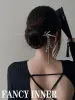 Jewelry 2022 New Hairpin Hair Sticks Bamboo Leaf Silver Color Metal Trendy Vintage Simple Resin Tassel Hair Accessories for Women