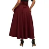 Sommartrendkjolar med fickan högkvalitativ fast ankellängd vintage kjol för kvinnor svart grå vin röd lång 240420