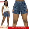 Short féminin 5 en vrac denim d'été femmes rétro diamants jeans hauts hautes taille extensible creux dérouté 10963