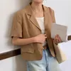 Kvinnorjackor Vintage Suit Collar Single-Breasted Loose Coats 2024 Summer All-Match kortärmad solid toppar Koreran Chic Jacket Woman