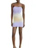 Lässige Kleider Frauen Mini Bodycon Kleid sexy schlanke fiierte Kontrastkolorboot Hals trägerloser Röhrchen Sommer Chic Mesh Backless Party