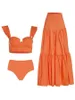 Sling Ruffle Beachwear pour fille Swimswear Summer Female Couleur solide Bikini et Jupe de plage BodySity Vacation Sexy 240423