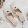 Kapcia Bow Pearl Flat Miękkie dno Peep-Toe Wominklosed TOE Połowa dla kobiet Summer Wear 2024