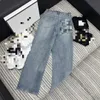 2024 Blue Free Shipping Straight Loose Pockets Buttons Women's Jeans Designer Women's Denim Pants 4241