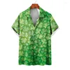 Casual shirts voor heren 2024 Summer Hawaii Beach Men Women Paarshirt Vierbladige klaver geprinte revers Rapel Korte mouw Groene bloemen