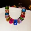 Naszyjniki przesadzone kwadratowe nyszek nondarz dhinestone damek moda luksusowy kolorowy kryształowy łańcuch naszyjniki