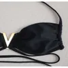 Bikini Tre punti diviso in vita a tre pezzi set sexy V black bostino bassa costume da bagno femminile