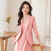 Arbeitskleider Damen Retro Casual Short Blazer Coat Kleidersets Pendeln Feste Farbe Lose Single Breasted Anzug A-Linie zweiteiler