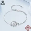 Brins Bisaer 100% 925 Sterling Silve Double Hoop Bracelet Bangle plaqué platine pour femmes de luxe