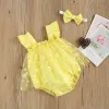 Pieces de uma pilãos de impressão de baby margarida twopieces, saia corpora de chiffon de gola quadrada de menina infantil, conjunto de traje de cabeça + banda para a cabeça