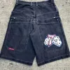 Kvinnors jeans jnco baggy denim shorts harajuku y2k hip hop vintage mönster sommar män kvinnor gotisk basket gata