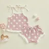 Sets Sets Baby Girl Rippen Kleidung quadratische Nackenhälfte plissierte Saum Cami Tops + elastische Taillenshorts Kleinkind Sommeroutfits