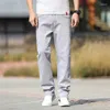 Jeans masculins 2024 Marque d'été droite lâche mince vestiaire simple décontracté léger coton extensible gris clair