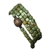 Strand Natural American Green Sandalwood Small Hole Bracciale quadrato Giallo Pere intagliato perle buddiste per perle a stringa