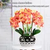 Artificial Orchid Bonsai med vas Phalaenopsis faux växter orkidéer blommor för mittstycken ornament lila vit 240417