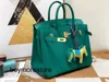 Luxury BRKNS EPSOM LOOTO BOLLO 7A Cuero genuino 30 cm Popular Luxury Wax Line Burduny Verde muchos colores para elegir30hr