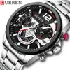 Нарученные часы Curren Casual Business Chronograph Водонепроницаемые из нержавеющей стали Mens New Luxury Fashion Quartz Men Men Shistatch 240423