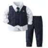 Blazers Baby Boy Clotions مجموعة نبيل بدلات رسمية طويلة الأكمام قميص ربطة عنق سراويل 4 مساءً