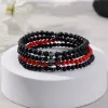 Strands Natural Stone Bracelets Hematite Cross Couple Bracelet Vintage Balck Red Stone Beads Elastic Rope Bracelet Fashion Jewelry Gifts