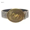 Belts Western Cowboy PU Horse Pattern Buckle Waist Belt Floral Engraved Embossed Faux Leather Waistband For Women Jeans