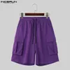 Mäns shorts Incerun 2024 Korean Style Streetwear Double Pocket Design Fashionable Solid All-Match Cargo S-5XL