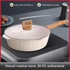 Pans 24 cm avec couvercle Pan de pierre blanche WOK de qualité antiadhésive adaptée à 1-2 personnes pour petit déjeuner de cuisine fabrication ustens de cuisine