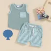 Ensembles de vêtements en bas âge pour bébé Baby garçons Summer Summer Summer Sans manche débarbaqués et Stripe Elastic Wison Shorts 2pcs