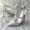 Sandały bezpłatna wysyłka 2023 Nowy projektant marki Pure White Patent Dwa paski do stadniny Kobiety Lady Hot Small Plus Size 45 High Heel Slingbackl2404