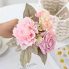 Decorative Flowers 5 Branches Silk Peony Roses Combination Artificial Home Vase Decor Bride Bouquet Wedding Accessories Craft DIY Scrapbook