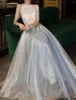 Party Dresses Vkiss A-Line Bridesmaid Dress Jewel Neck Half Sleeve Elegant golvlängd Tulle med applikationer Robe Demoiselle D Honneur Femme