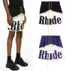 Trendy Rhude Letter Color Blocking Casual Sports Elastic Shorts for Men and Women's American High Street Beach Pants