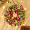 Faux Floral Greenery Tulip Wreath Wrinale Porta da frente Bonita Decoração de Casamento Parede pendurada Spring Wreath House Housed Artificial Flower Festival Supplies T240422