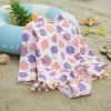 Roupas de banho estampa floral crianças garotas meninas roupas de banho de praia infantil infantil de manga comprida