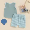 Ensembles de vêtements en bas âge pour bébé Baby garçons Summer Summer Summer Sans manche débarbaqués et Stripe Elastic Wison Shorts 2pcs