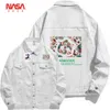 NASA CO BRANDED VACKETS POUR HOMMES ET FEMMES Spring and Automne Nouveau Polo Neck Trendy Loose Instagram High Street Couple Fashion Denim Coat VBT