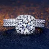 Band Rings Classic Women Wedding Ring Set Metal Silver Color White Zircon Stones Engagement for Party Bridal Jewelry H240424