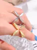 Cluster Anneaux Huanzhi Gold Color Silver Cross Cross Shingestone For Women Girls Shiny Party Trend Hollow Metal Jewelry 2024