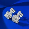 Fleur élégante Moisanite Diamond Stud Earge pour femmes Bridal Real 925 Silt Silver Jewelry Engagement Boucles d'oreilles de mariage Promesse Gift