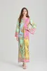 Summer Bohemian Holiday Loose Maxi Dress for Women Long Sleeve Oneck Flower Print Side Split Muslim Robe Vestidos 240418