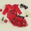 Set principessa simpatiche bambine abbigliamento natalizio stampa stampa rotama maniche lunghe gonfine simpatiche fascia da 3pcs 3pcs abito autunno