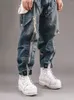 Herenbroekenfunctie stereoscopisch profiel multi -zakken verstelbare jeans mannen gewassen rits patchwork brede been rechte denim
