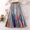 Saias simples e generosas gradiente feminino Rainbow Print Skirt estilo de comprimento médio plinete