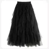 Röcke Qooth Women Polka Dot Tulle Kuchen-Maschen-Rock eleganter elastischer Taillenfee Long A-Line Tutu für die gesamte Saison QT2215