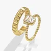 Cluster Rings 925 Sterling Silver Geometric Gold Color CZ For Women Men Simple Korean Fashion Open Adjustable Handmade Ring Couple Gifts