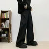 Calças masculinas luzhen moda elegante solta casual reto 2024 cor sólida calça prega masculina original lz2259
