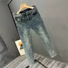 Мужские джинсы корейская роскошная одежда Мужская мужская обрезанная повседневная джинсовая брюки для весенней осени винтажные джинсы скинни для мужской уличной одежды мягкие джинсы 240423