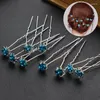 Hair Clips 20Pc/Pack Women U-shaped Fork Rhinestone Rose Flower Pin Clear Crystal Barrettes Wedding Bridal Jewelry