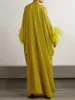 Vestidos casuais vestido de noite amarelo sólido para mulheres, decote em vasia de outono, mangas longas de batwing