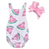 One-Pieces Citgeett Summer Newborn Baby Girl Bodysuit Clothes Sleeveless Watermelon Backless Jumpsuit +Headband 2PCS Outfits Sunsuit