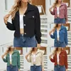 Blouses pour femmes Cardigan décontracté en velours côtelé revers supérieur épaisse couleur solide double poche courte chemise veste de chemises boutonnières femelles printemps